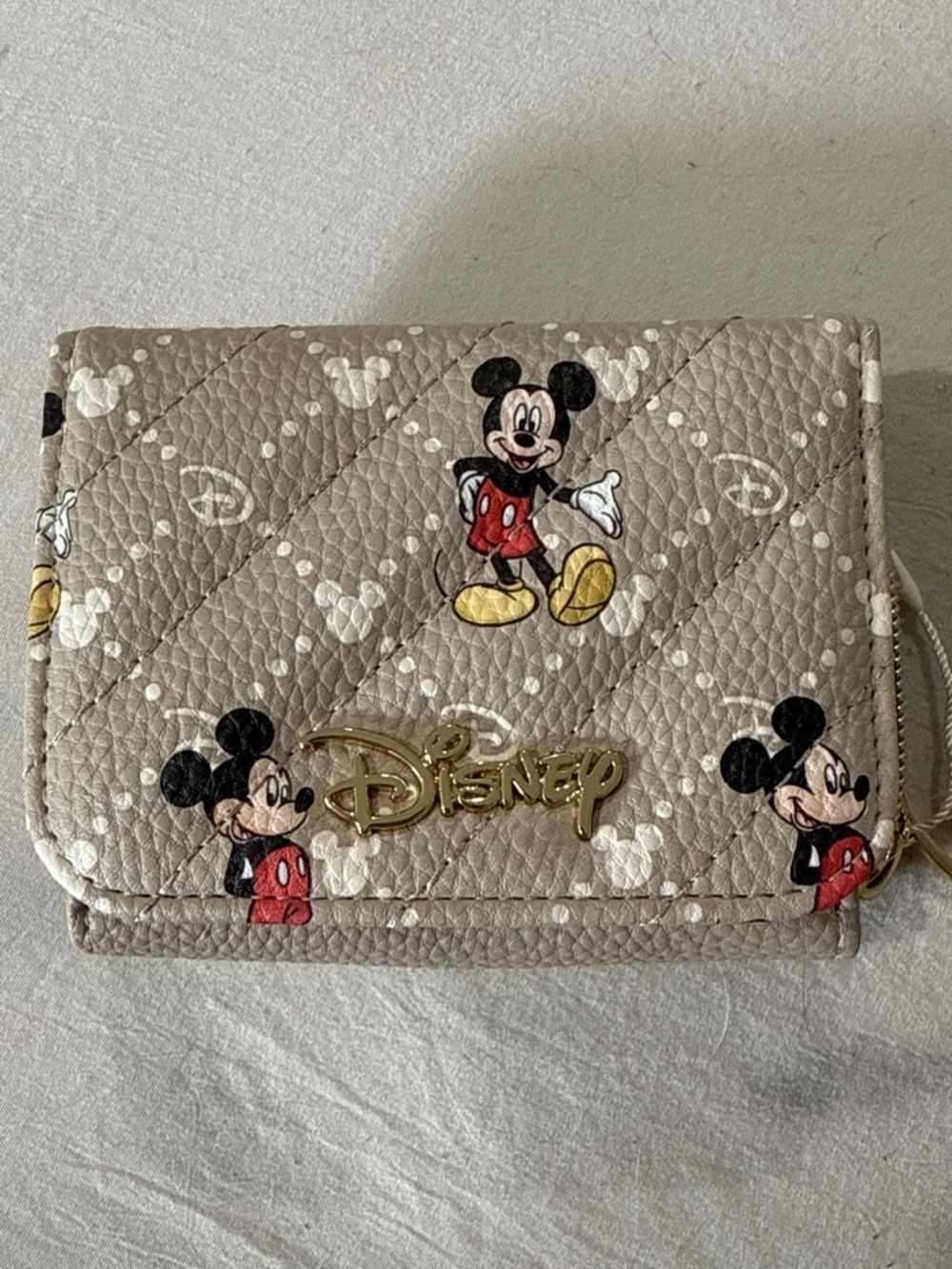 Disney Beige Mickey Mouse Quilted Zip Wallet
